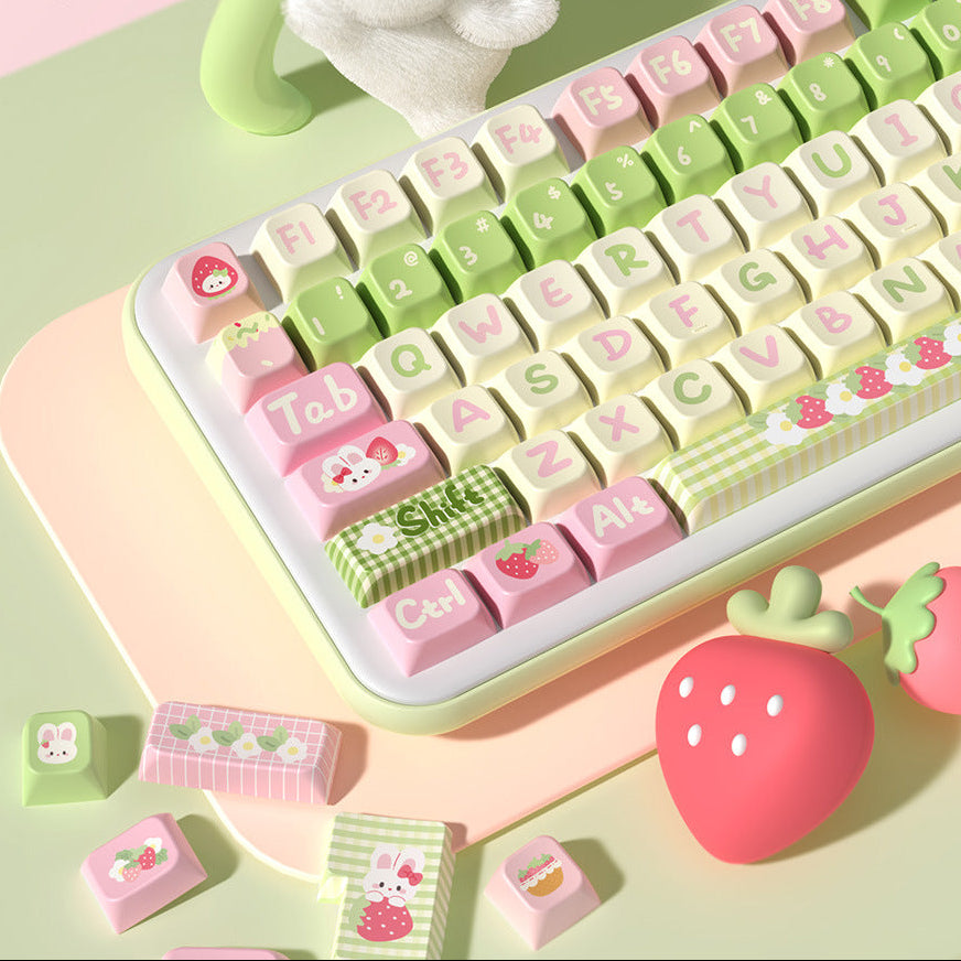 Strawberry Milk Rabbit Keycaps Set