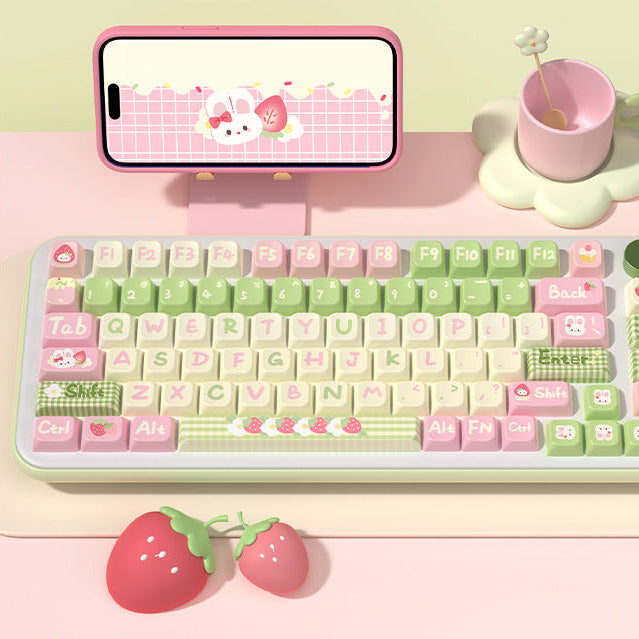 Strawberry Milk Rabbit Keycaps Set